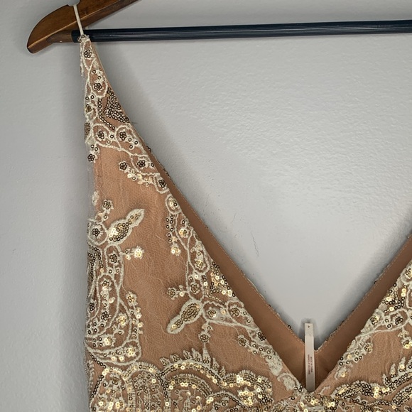 🔥Free People Night Summer Mini Sequin Dress Ivory Combo - Picture 7 of 9